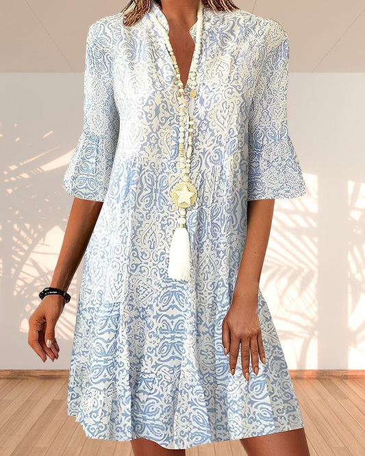 Effortless Tunic Dress for Women Print V-Neck