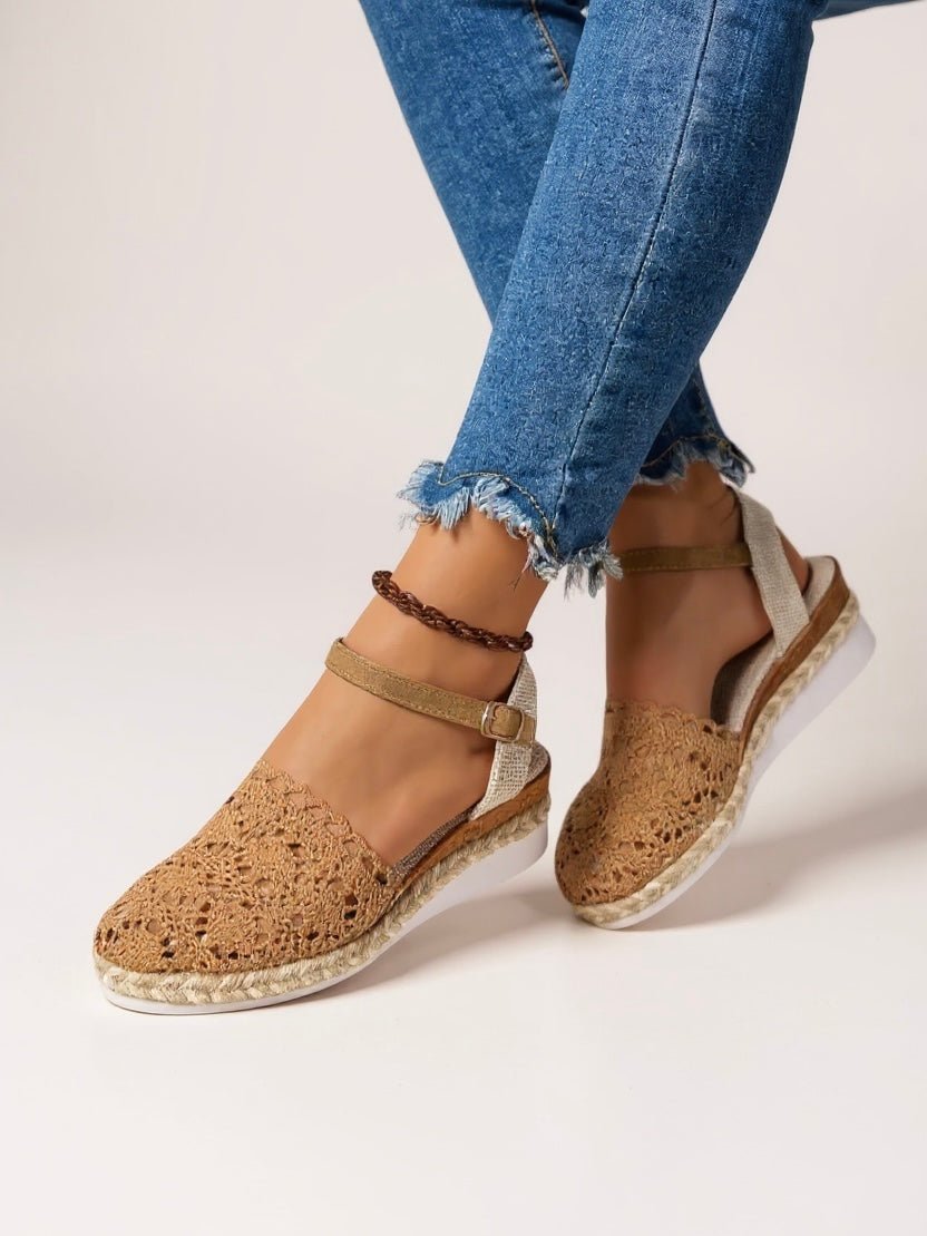 Comfortable Sandals for Women Crochet Espadrille Ankle-Strap