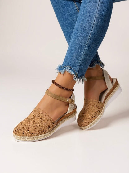 Comfortable Sandals for Women Crochet Espadrille Ankle-Strap