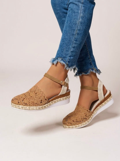 Comfortable Sandals for Women Crochet Espadrille Ankle-Strap