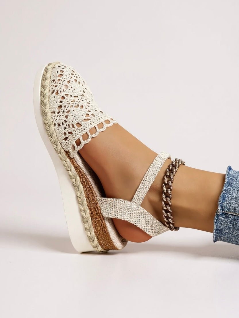 Comfortable Sandals for Women Crochet Espadrille Ankle-Strap