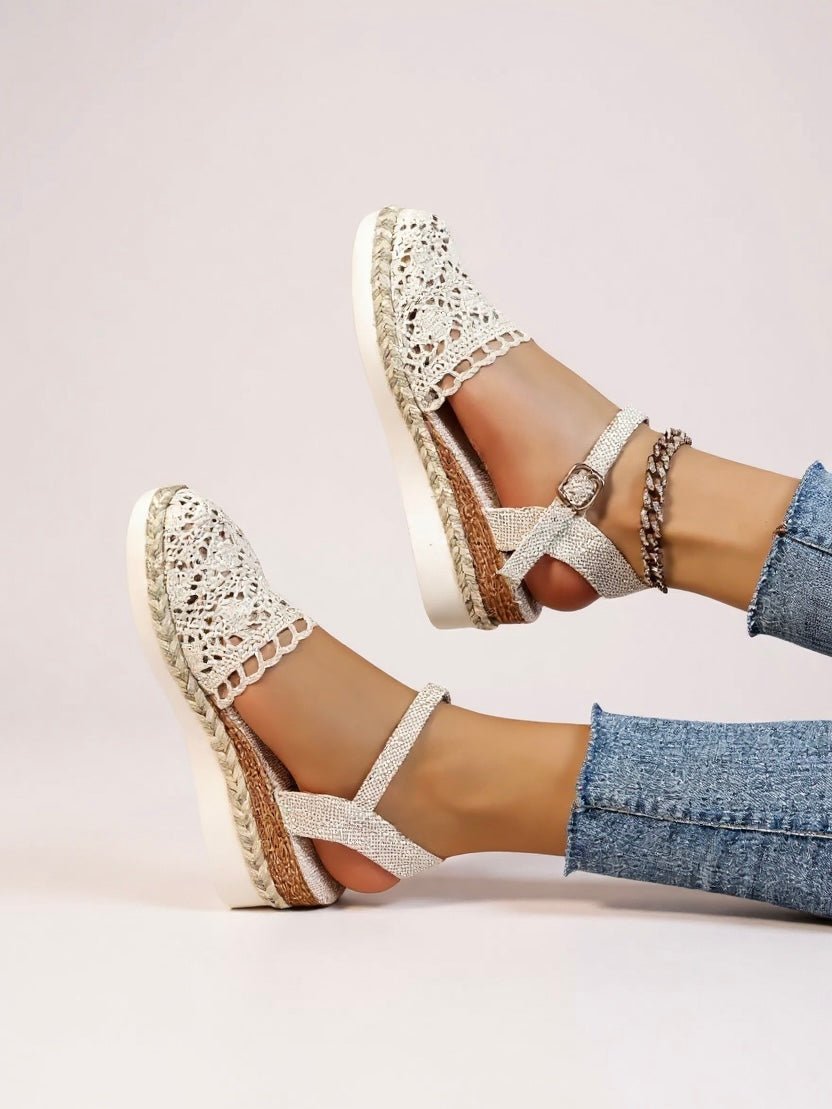 Comfortable Sandals for Women Crochet Espadrille Ankle-Strap