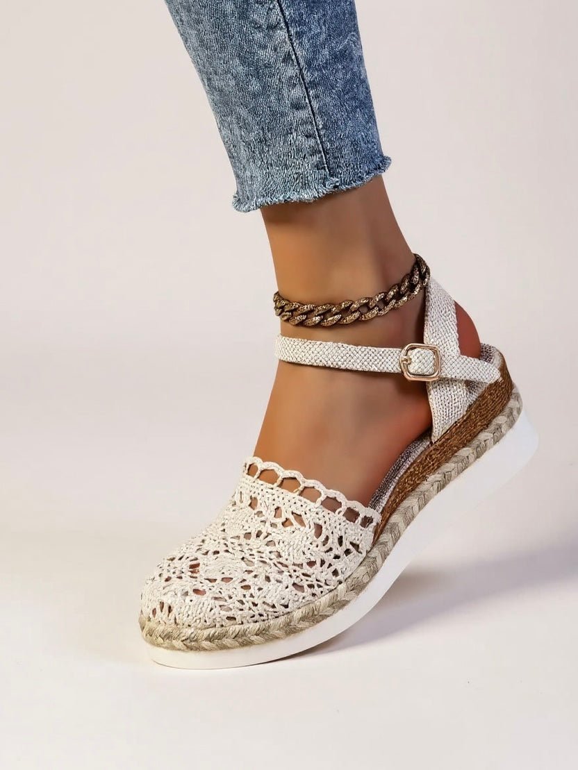 Comfortable Sandals for Women Crochet Espadrille Ankle-Strap