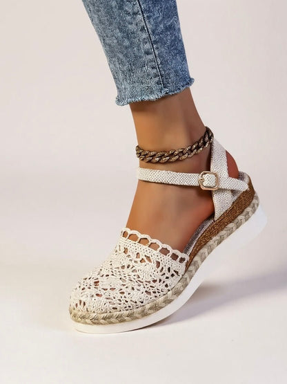 Comfortable Sandals for Women Crochet Espadrille Ankle-Strap