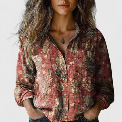 Stylish Blouse for Women Floral Long-Sleeve Button-Up