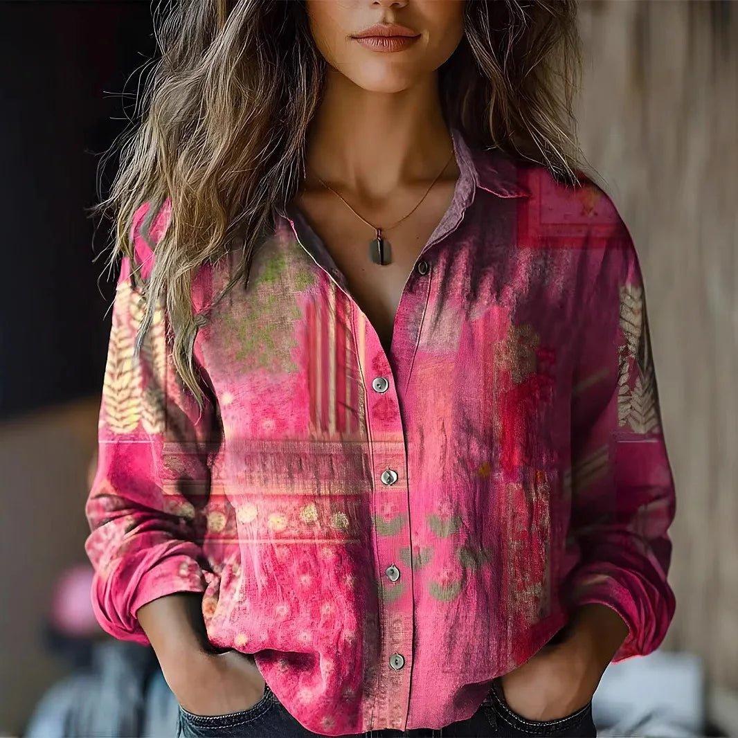 Stylish Blouse for Women Floral Long-Sleeve Button-Up