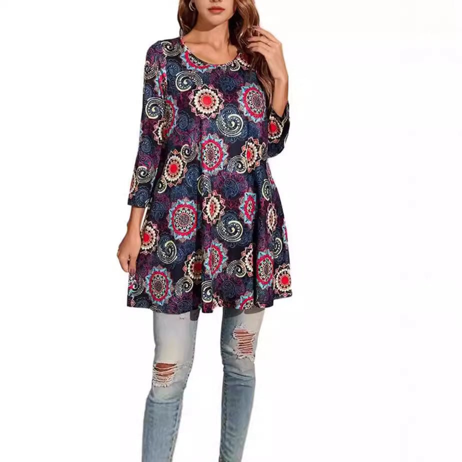 Stylish Tunic for Women Mandala-Print Swing