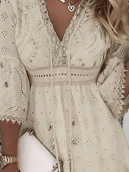 Effortless Mini Dress for Women V-Neck Bell-Sleeve Lace