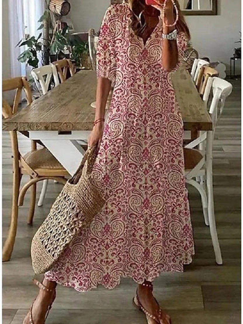 Elegant Maxi Dress for Women V-Neck Tassel-Tie Flowy