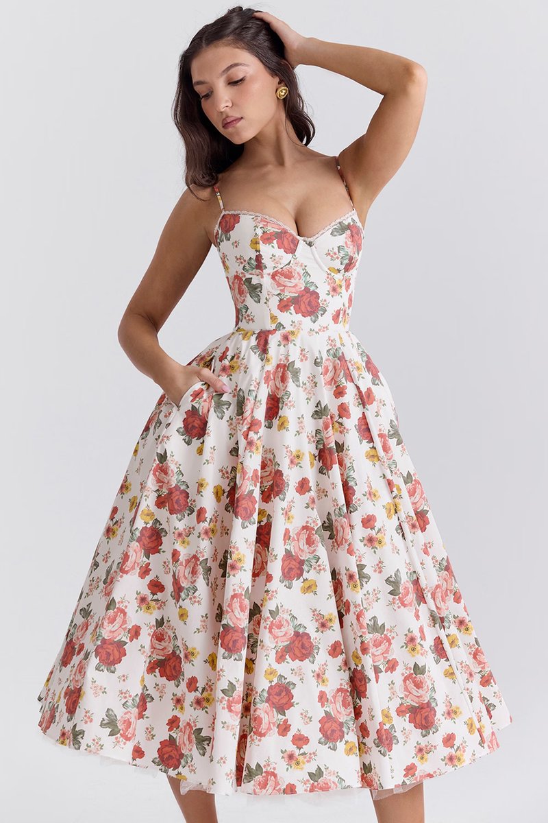 Elegant Midi Dress for Women Bustier Satin Flared