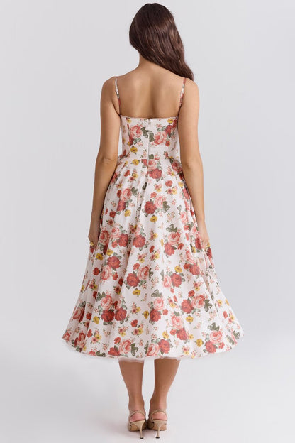 Elegant Midi Dress for Women Bustier Satin Flared