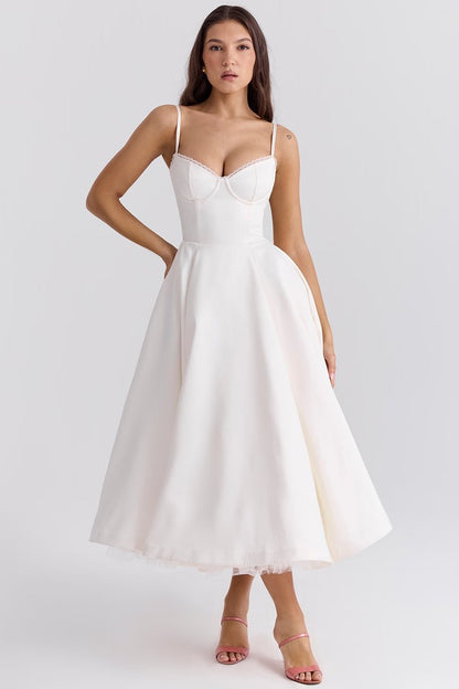 Elegant Midi Dress for Women Bustier Satin Flared