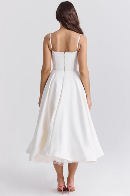 Elegant Midi Dress for Women Bustier Satin Flared