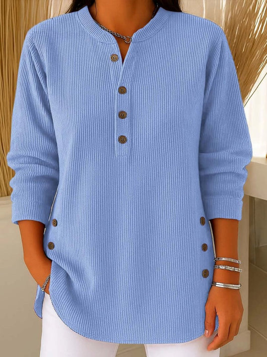 Comfortable Ribbed Sweater for Women Button-Detail Long-Sleeve