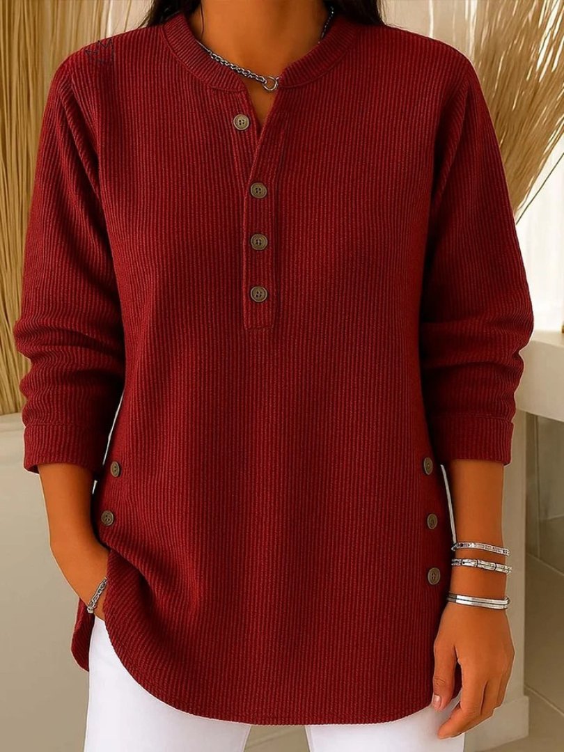 Comfortable Ribbed Sweater for Women Button-Detail Long-Sleeve