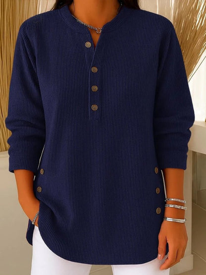 Comfortable Ribbed Sweater for Women Button-Detail Long-Sleeve