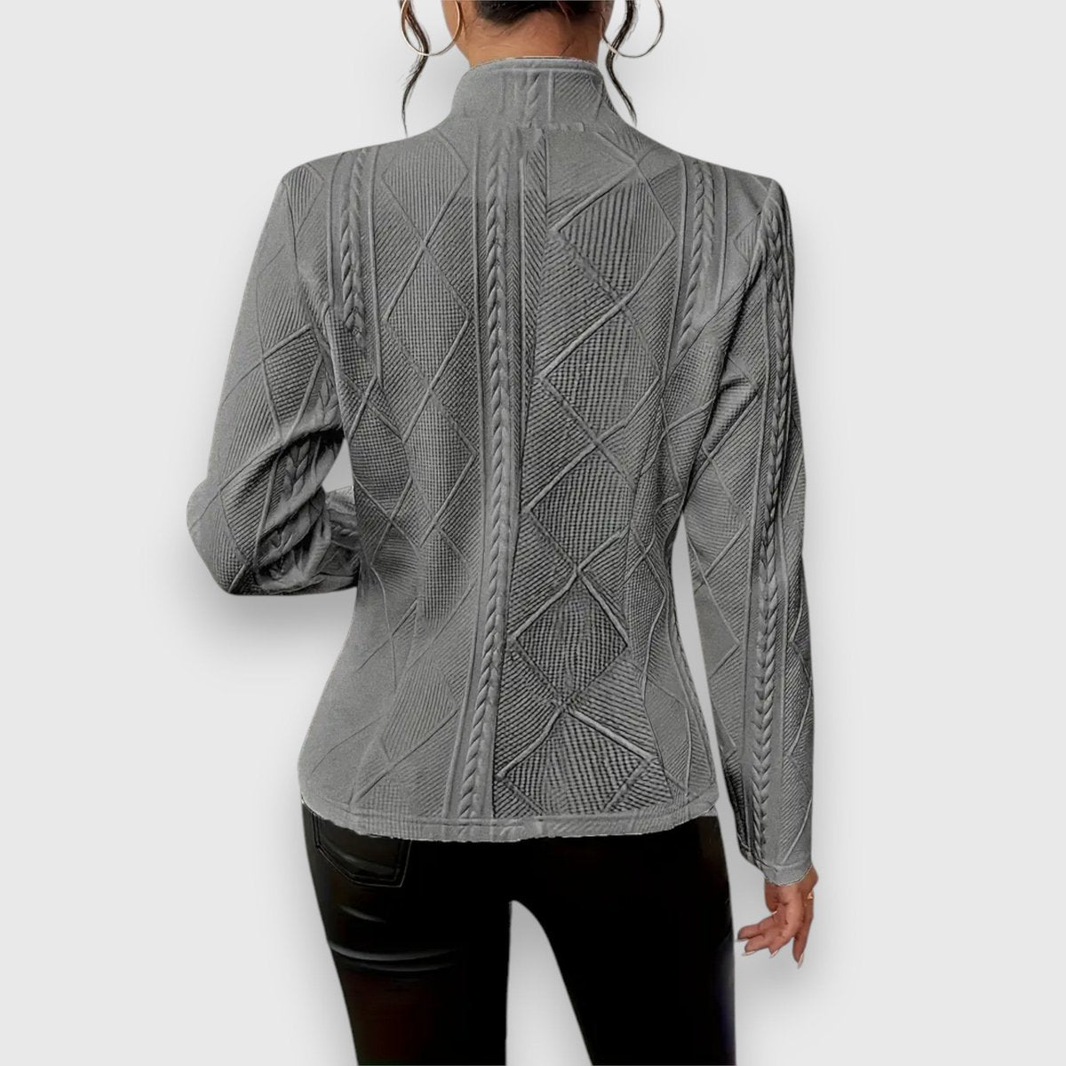 Elegant Mock-Neck Sweater for Women Cable-Knit Fitted Long-Sleeve