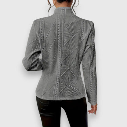 Elegant Mock-Neck Sweater for Women Cable-Knit Fitted Long-Sleeve