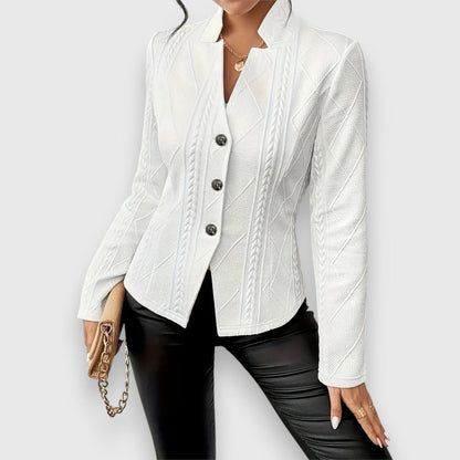 Elegant Mock-Neck Sweater for Women Cable-Knit Fitted Long-Sleeve