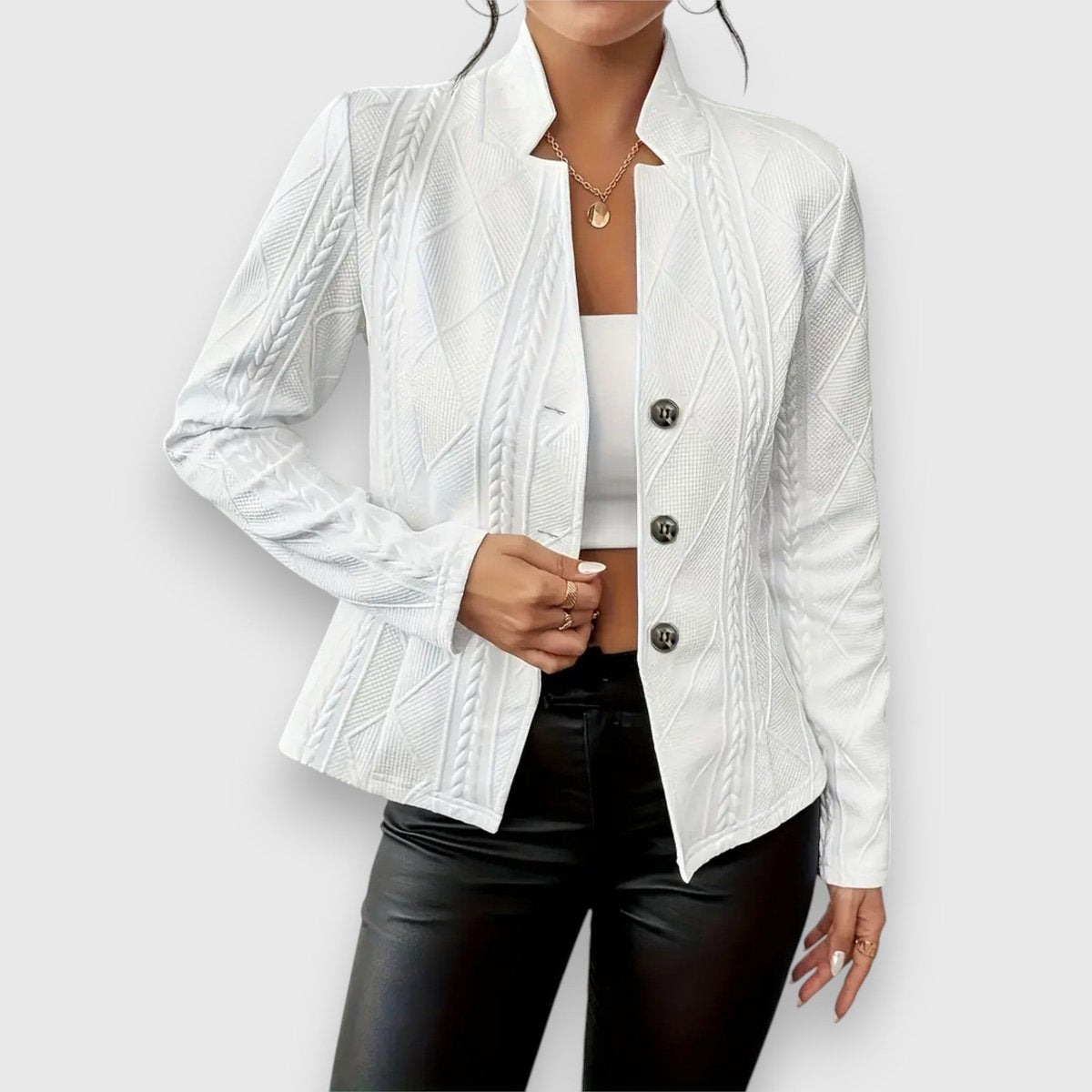 Elegant Mock-Neck Sweater for Women Cable-Knit Fitted Long-Sleeve