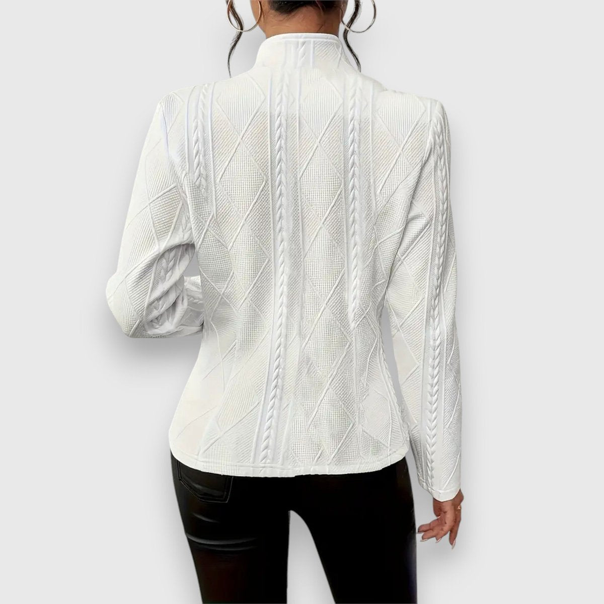 Elegant Mock-Neck Sweater for Women Cable-Knit Fitted Long-Sleeve