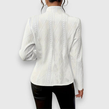 Elegant Mock-Neck Sweater for Women Cable-Knit Fitted Long-Sleeve