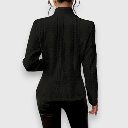 Elegant Mock-Neck Sweater for Women Cable-Knit Fitted Long-Sleeve