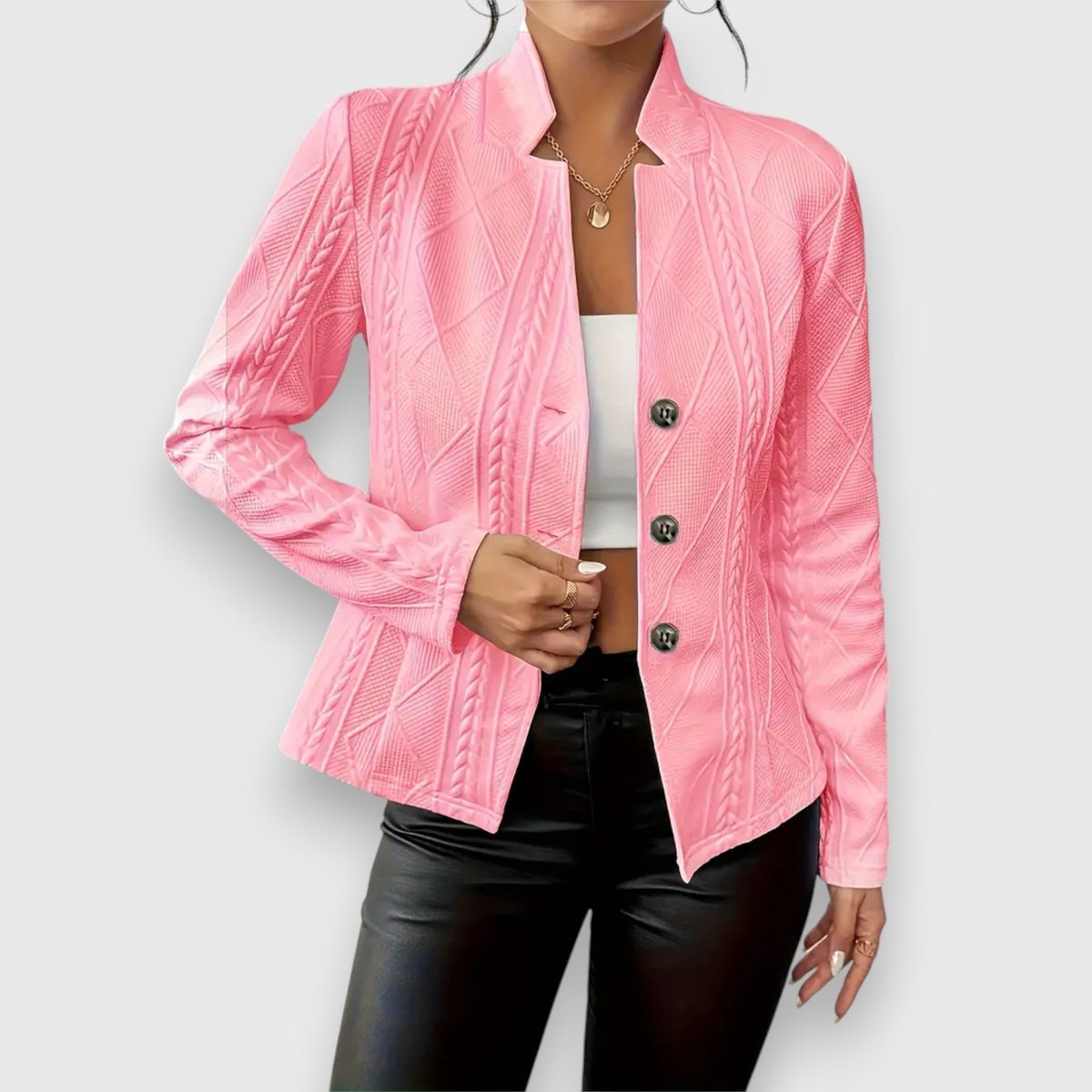 Elegant Mock-Neck Sweater for Women Cable-Knit Fitted Long-Sleeve