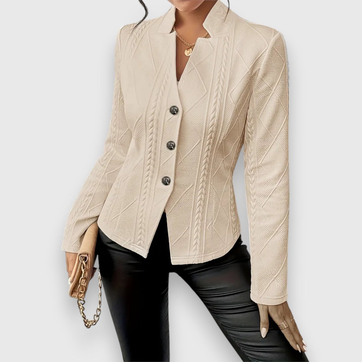 Elegant Mock-Neck Sweater for Women Cable-Knit Fitted Long-Sleeve