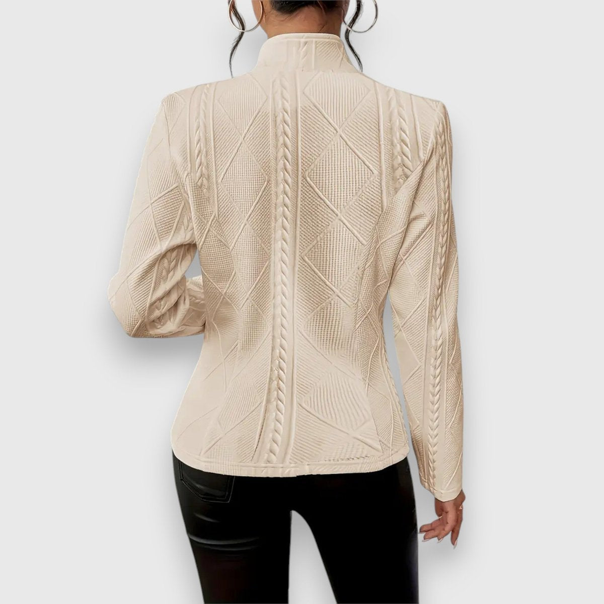 Elegant Mock-Neck Sweater for Women Cable-Knit Fitted Long-Sleeve