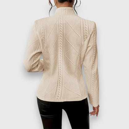 Elegant Mock-Neck Sweater for Women Cable-Knit Fitted Long-Sleeve