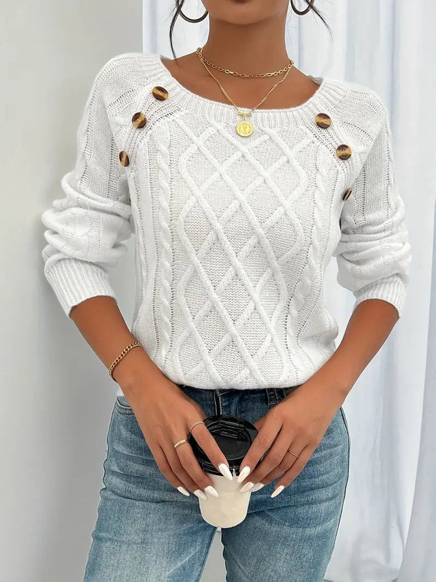 Comfortable Pullover Sweater for Women Cable-Knit Button-Detail