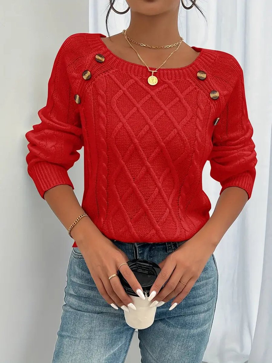 Comfortable Pullover Sweater for Women Cable-Knit Button-Detail