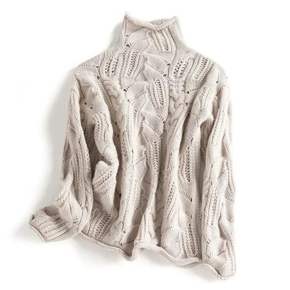 Comfortable Turtleneck Sweater for Women Cable-Knit Loose-Fit