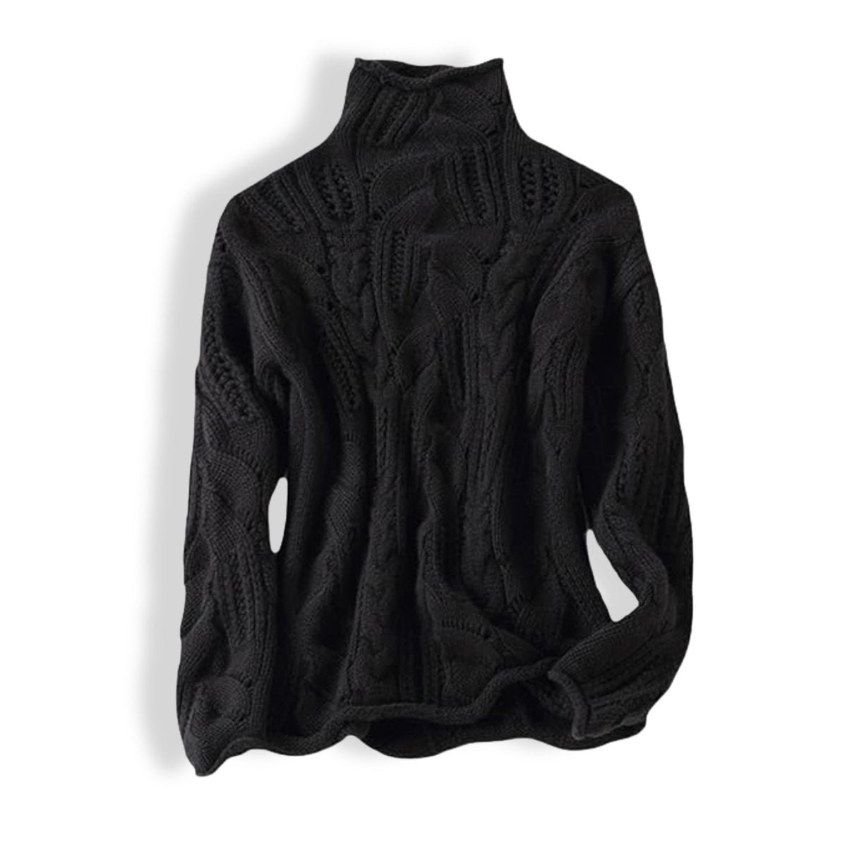 Comfortable Turtleneck Sweater for Women Cable-Knit Loose-Fit
