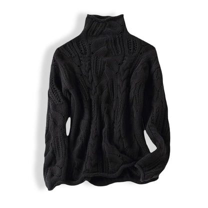 Comfortable Turtleneck Sweater for Women Cable-Knit Loose-Fit