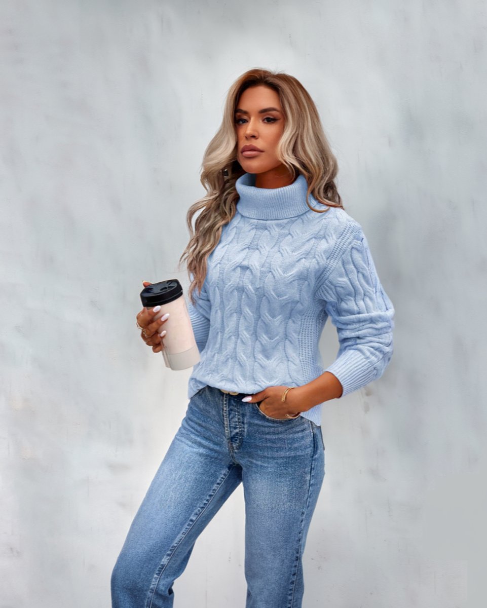 Comfortable Turtleneck Sweater for Women Cable-Knit Long-Sleeve