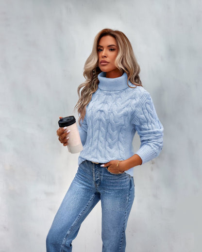 Comfortable Turtleneck Sweater for Women Cable-Knit Long-Sleeve