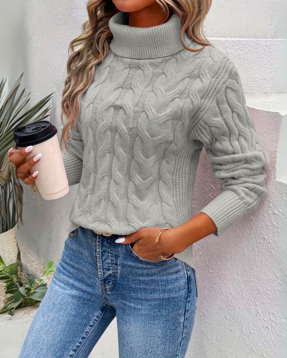 Comfortable Turtleneck Sweater for Women Cable-Knit Long-Sleeve