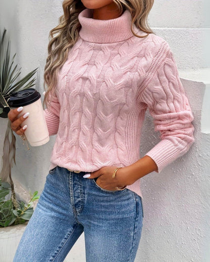 Comfortable Turtleneck Sweater for Women Cable-Knit Long-Sleeve