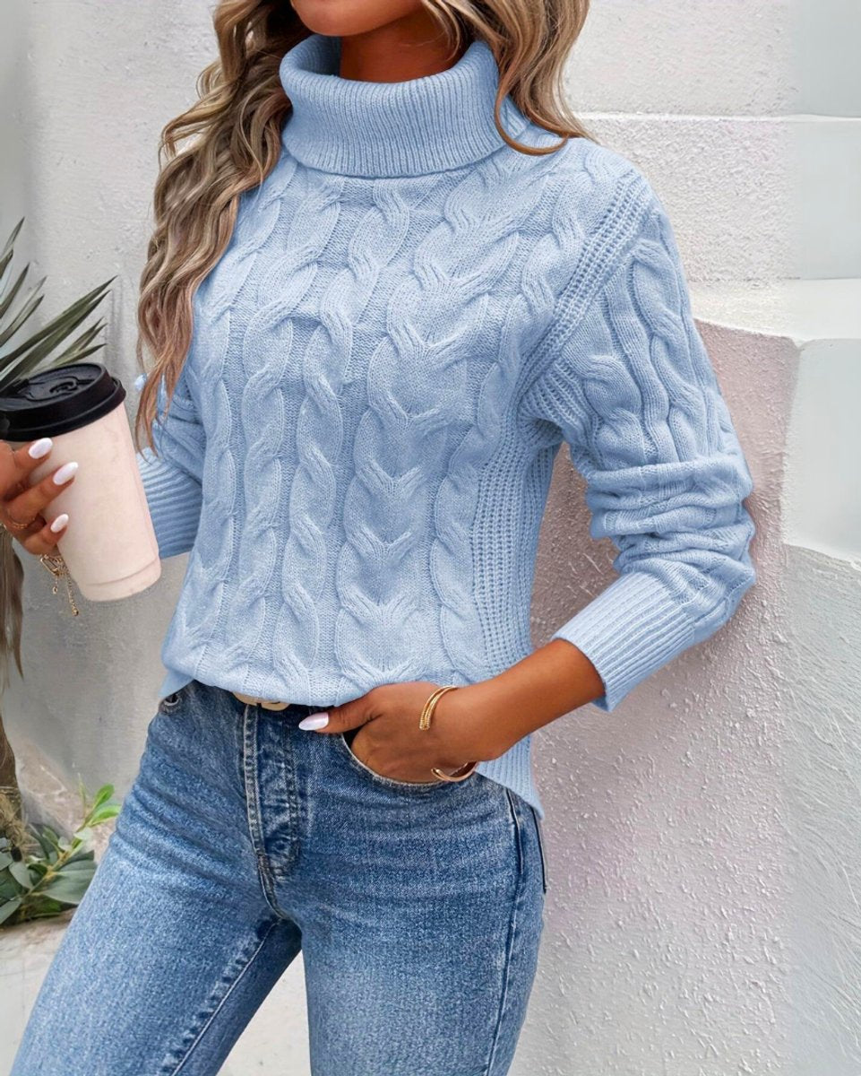 Comfortable Turtleneck Sweater for Women Cable-Knit Long-Sleeve