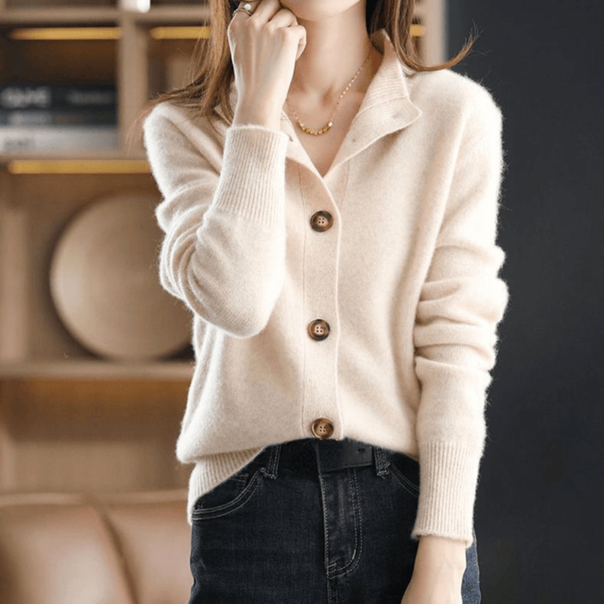 Comfortable Cardigan for Women Button-Front Stand-Collar Knit
