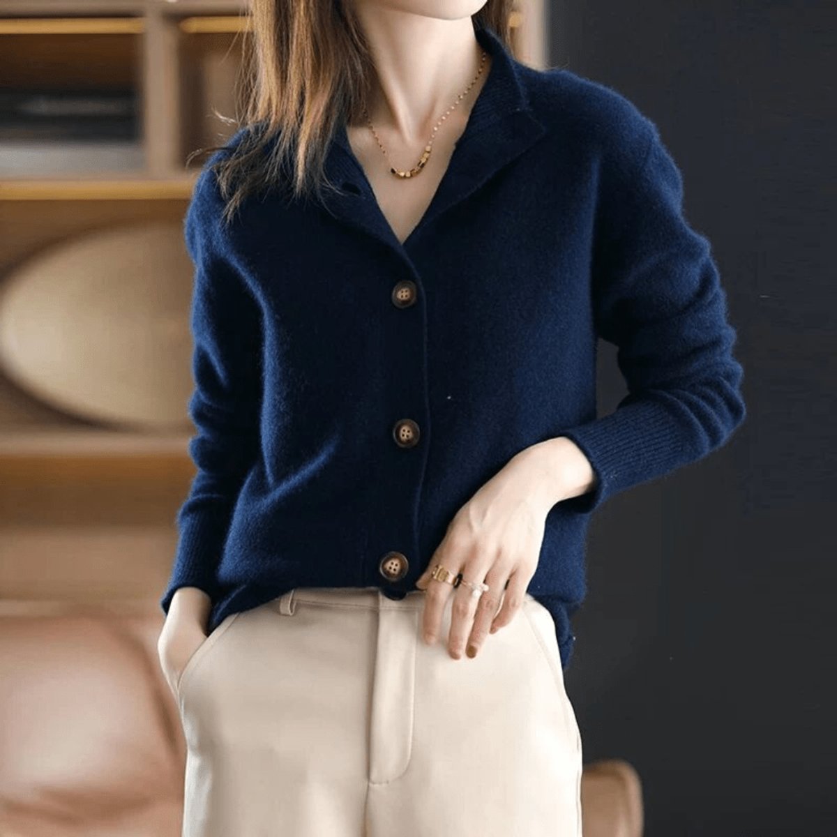 Comfortable Cardigan for Women Button-Front Stand-Collar Knit