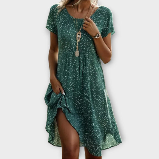 Effortless Midi Dress for Women Polka-Dot Short-Sleeve