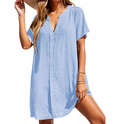 Effortless Shift Dress for Women V-Neck Short-Sleeve Casual