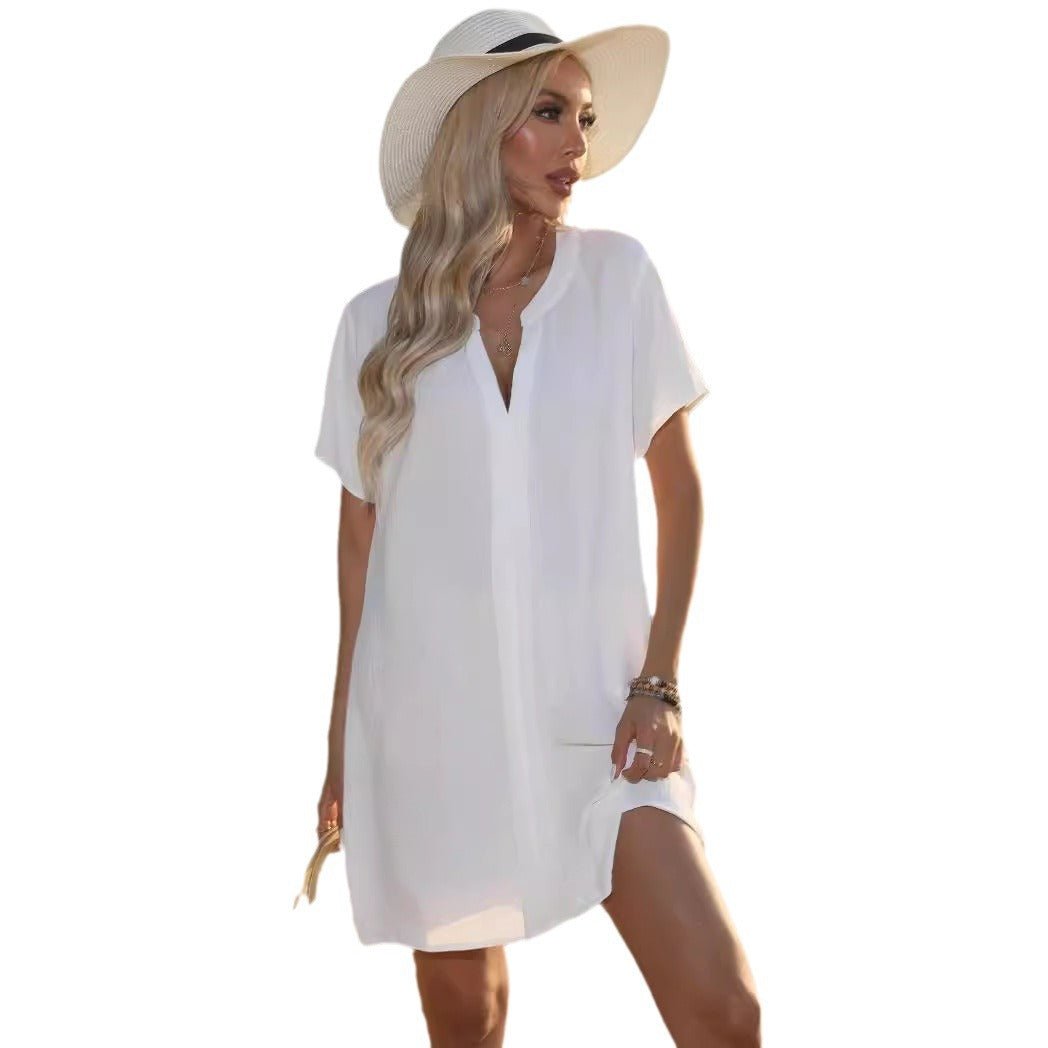 Effortless Shift Dress for Women V-Neck Short-Sleeve Casual