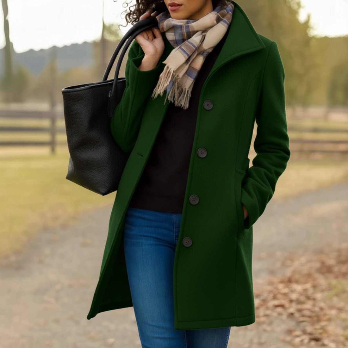 Elegant Wool Coat for Women Single-Breasted Stand-Collar