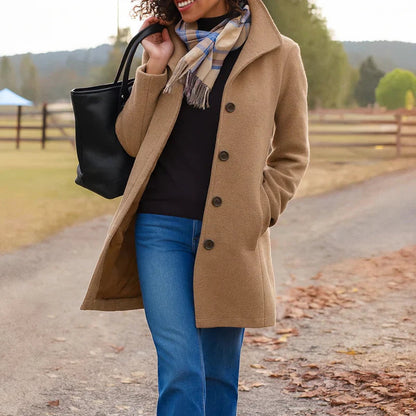 Elegant Wool Coat for Women Single-Breasted Stand-Collar