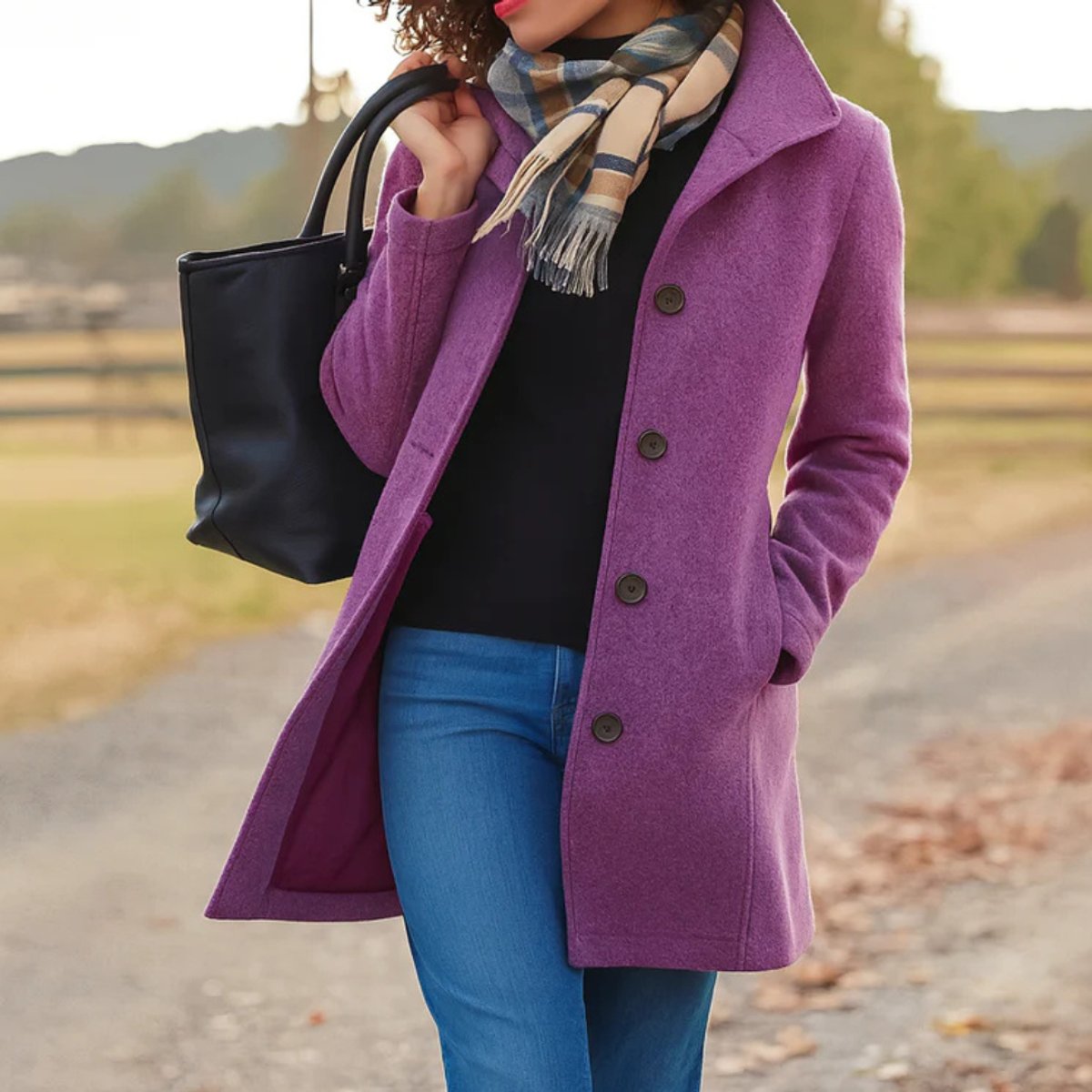 Elegant Wool Coat for Women Single-Breasted Stand-Collar