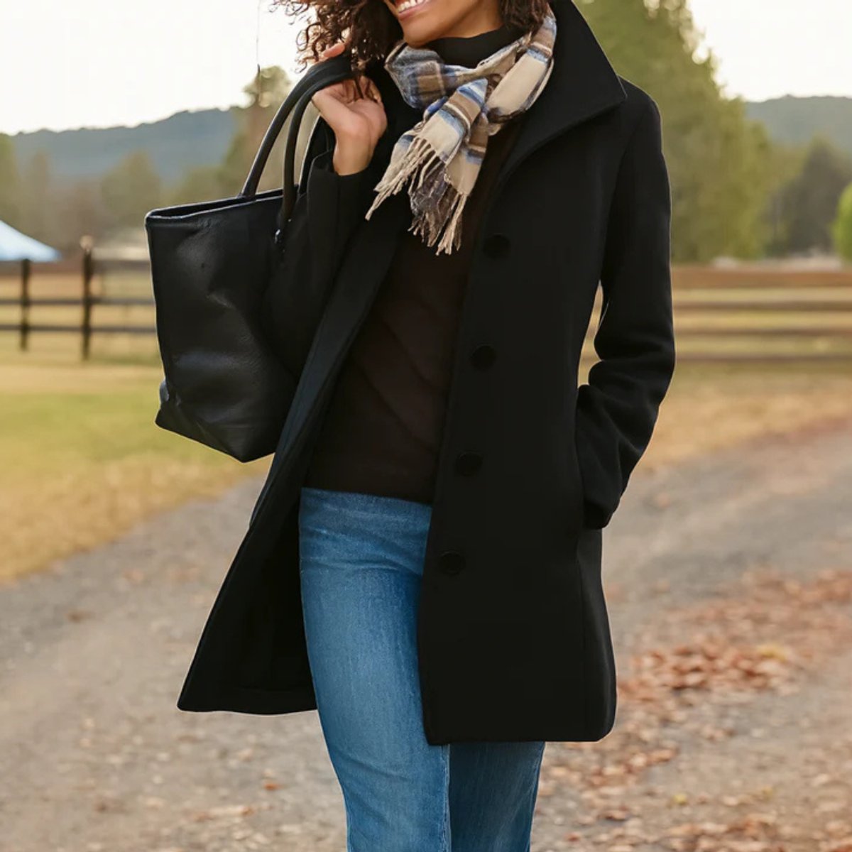 Elegant Wool Coat for Women Single-Breasted Stand-Collar